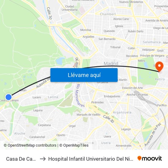 Casa De Campo to Hospital Infantil Universitario Del Niño Jesús map