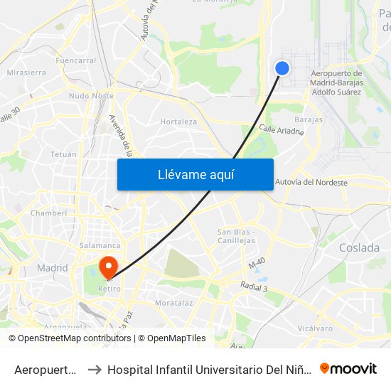 Aeropuerto T4 to Hospital Infantil Universitario Del Niño Jesús map