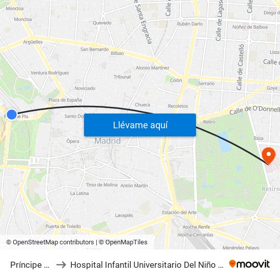 Príncipe Pío to Hospital Infantil Universitario Del Niño Jesús map