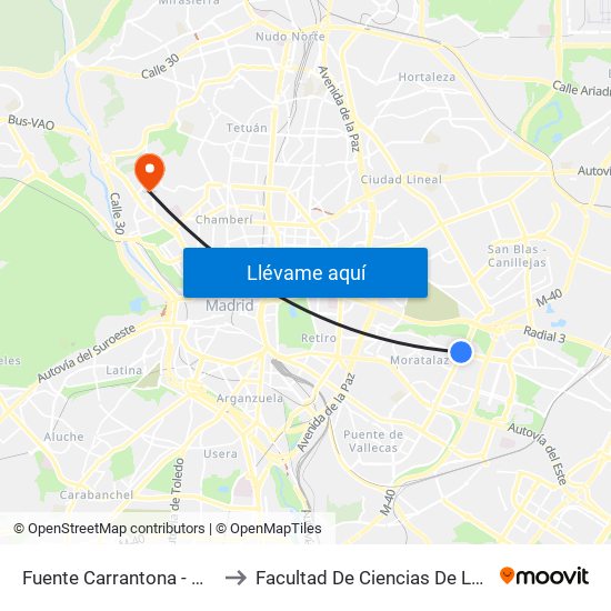 Fuente Carrantona - García Tapia to Facultad De Ciencias De La Información map