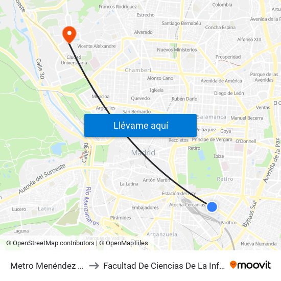 Metro Menéndez Pelayo to Facultad De Ciencias De La Información map