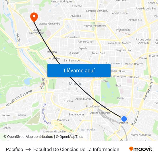 Pacífico to Facultad De Ciencias De La Información map