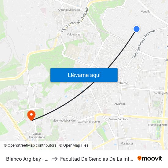 Blanco Argibay - Müller to Facultad De Ciencias De La Información map