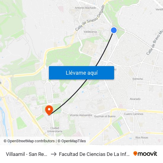 Villaamil - San Restituto to Facultad De Ciencias De La Información map