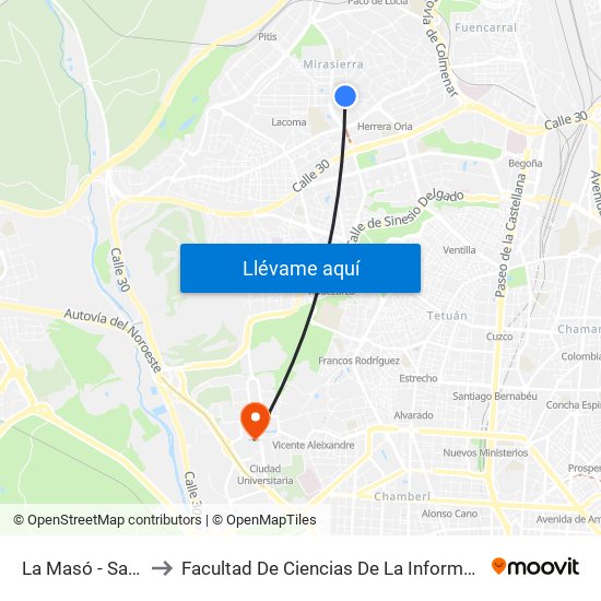 La Masó - Salou to Facultad De Ciencias De La Información map