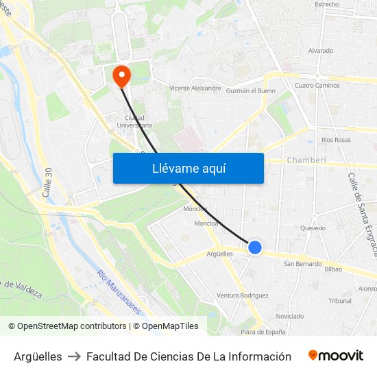 Argüelles to Facultad De Ciencias De La Información map