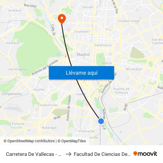 Carretera De Vallecas - Avenida Rosales to Facultad De Ciencias De La Información map