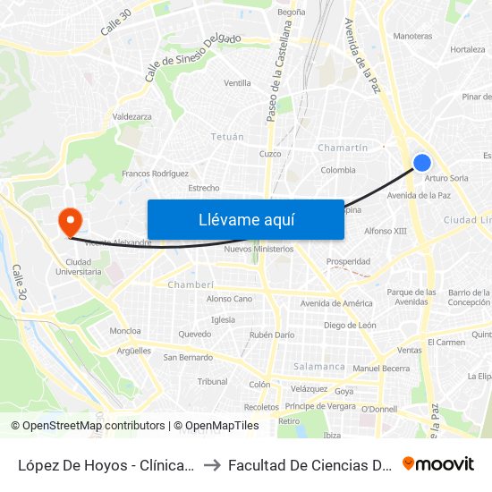 López De Hoyos - Clínica San Juan De Dios to Facultad De Ciencias De La Información map