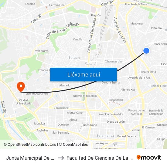 Junta Municipal De Hortaleza to Facultad De Ciencias De La Información map