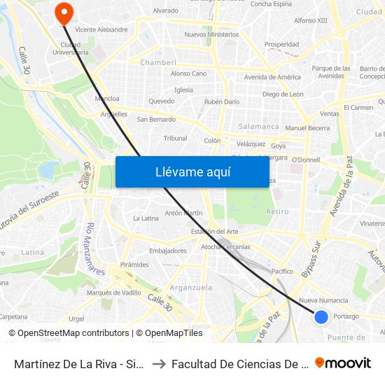 Martínez De La Riva - Sierra Carbonera to Facultad De Ciencias De La Información map