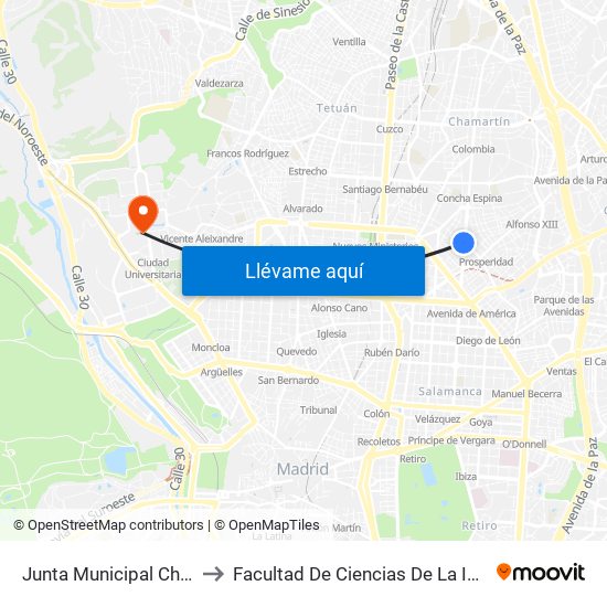 Junta Municipal Chamartín to Facultad De Ciencias De La Información map