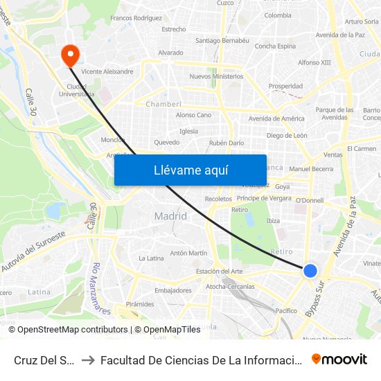 Cruz Del Sur to Facultad De Ciencias De La Información map