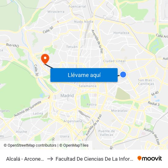 Alcalá - Arcones Gil to Facultad De Ciencias De La Información map