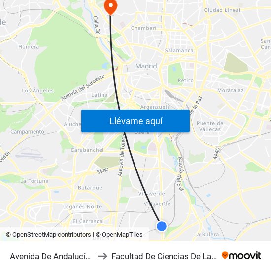 Avenida De Andalucía - Marconi to Facultad De Ciencias De La Información map