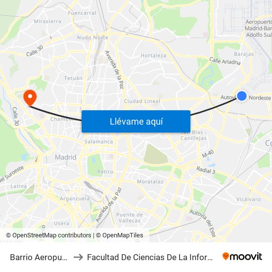 Barrio Aeropuerto to Facultad De Ciencias De La Información map