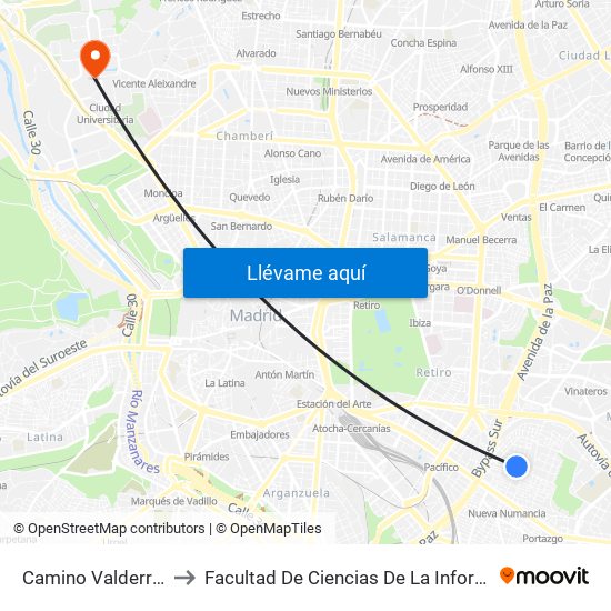 Camino Valderribas to Facultad De Ciencias De La Información map