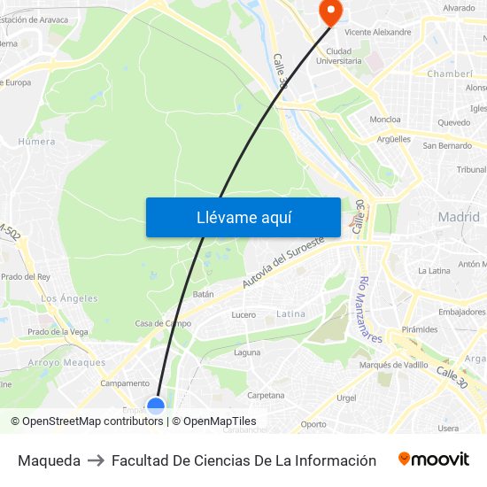 Maqueda to Facultad De Ciencias De La Información map