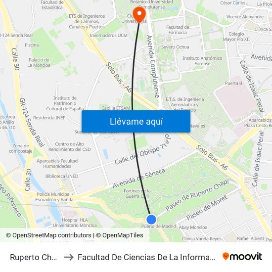 Ruperto Chapí to Facultad De Ciencias De La Información map
