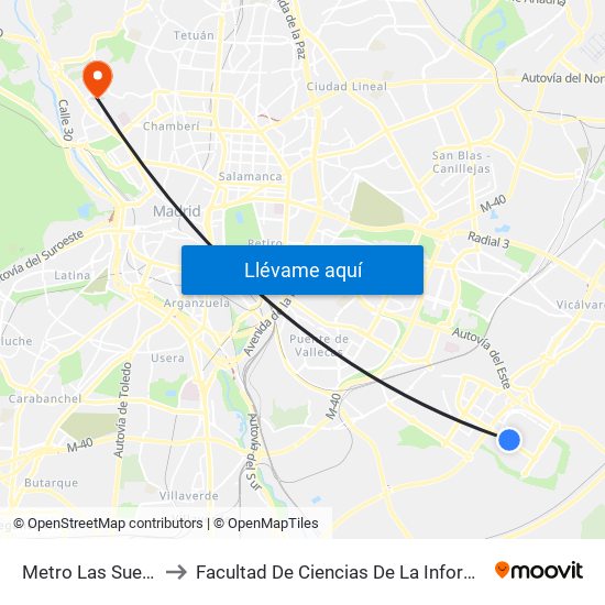 Metro Las Suertes to Facultad De Ciencias De La Información map