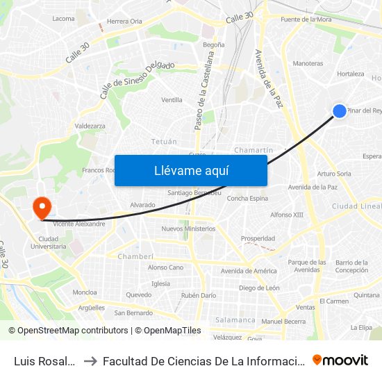 Luis Rosales to Facultad De Ciencias De La Información map