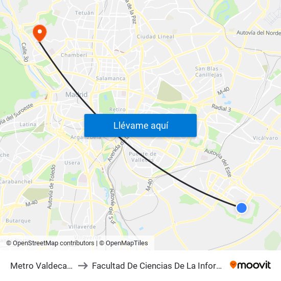 Metro Valdecarros to Facultad De Ciencias De La Información map