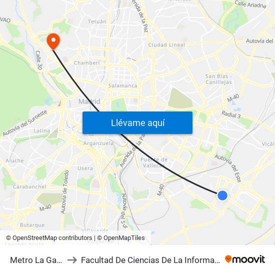 Metro La Gavia to Facultad De Ciencias De La Información map