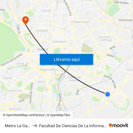 Metro La Gavia to Facultad De Ciencias De La Información map