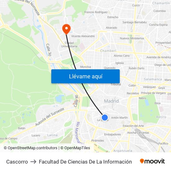 Cascorro to Facultad De Ciencias De La Información map