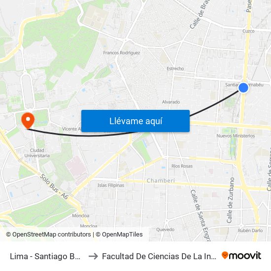 Lima - Santiago Bernabéu to Facultad De Ciencias De La Información map