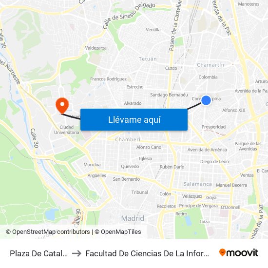 Plaza De Cataluña to Facultad De Ciencias De La Información map