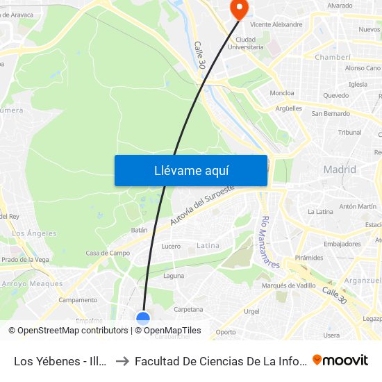 Los Yébenes - Illescas to Facultad De Ciencias De La Información map