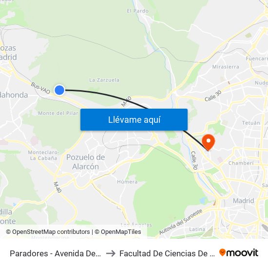 Paradores - Avenida De Casaquemada to Facultad De Ciencias De La Información map