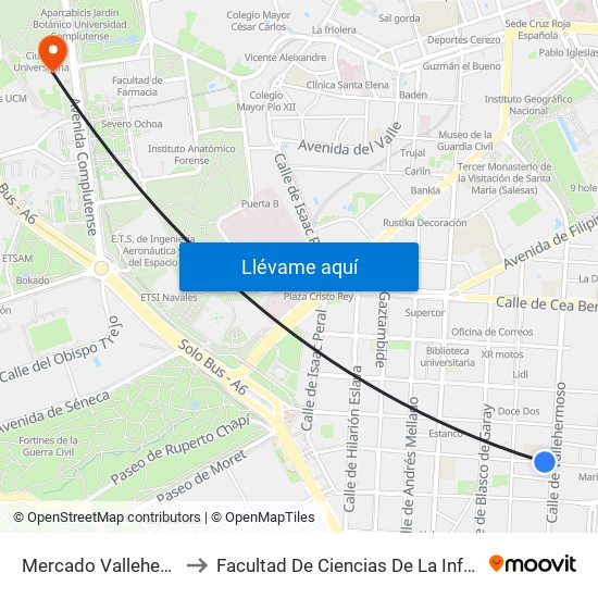 Mercado Vallehermoso to Facultad De Ciencias De La Información map