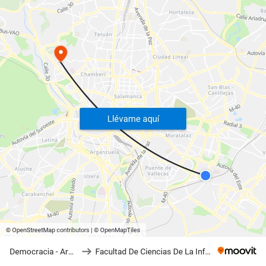 Democracia - Arboleda to Facultad De Ciencias De La Información map