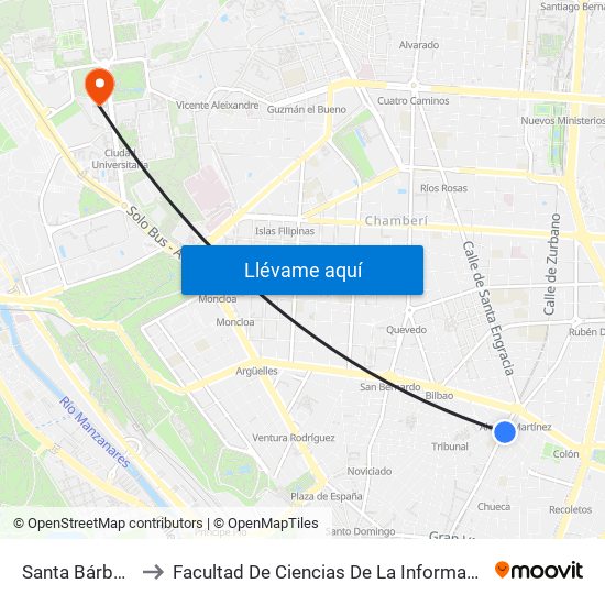 Santa Bárbara to Facultad De Ciencias De La Información map