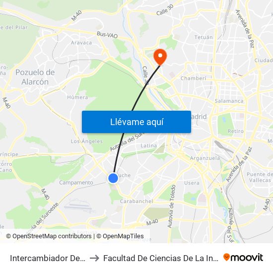 Intercambiador De Aluche to Facultad De Ciencias De La Información map