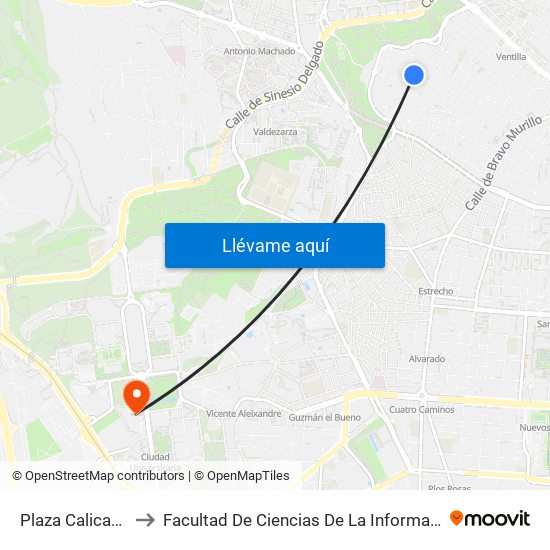 Plaza Calicanto to Facultad De Ciencias De La Información map