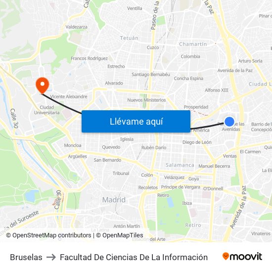 Bruselas to Facultad De Ciencias De La Información map