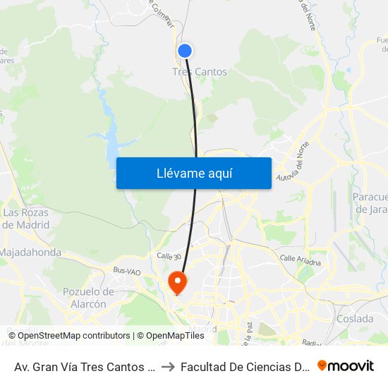 Av. Gran Vía Tres Cantos - Pza. Hoya Tocón to Facultad De Ciencias De La Información map