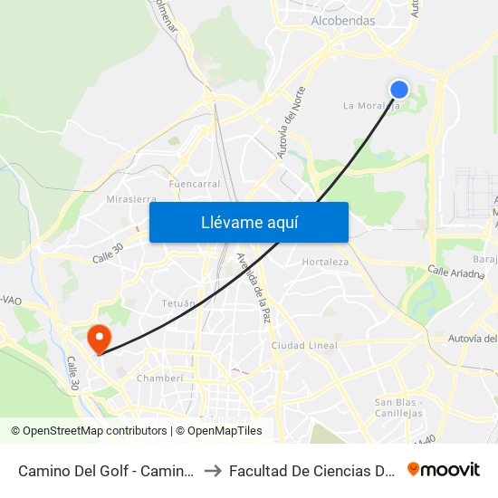 Camino Del Golf - Camino De Mesoncillos to Facultad De Ciencias De La Información map