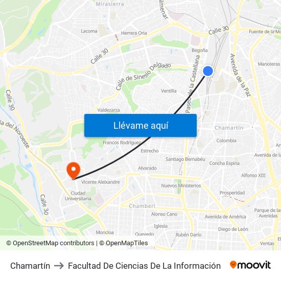 Chamartín to Facultad De Ciencias De La Información map