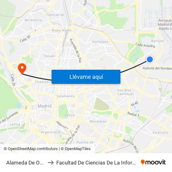 Alameda De Osuna to Facultad De Ciencias De La Información map