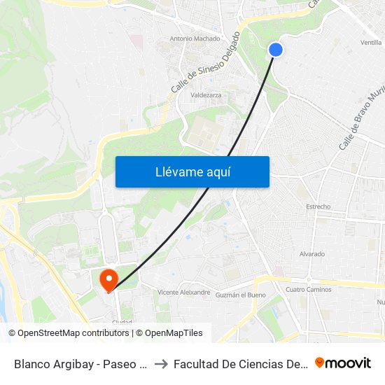 Blanco Argibay - Paseo De La Dirección to Facultad De Ciencias De La Información map