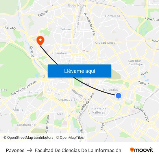 Pavones to Facultad De Ciencias De La Información map