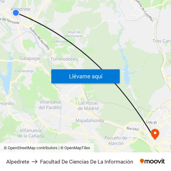 Alpedrete to Facultad De Ciencias De La Información map