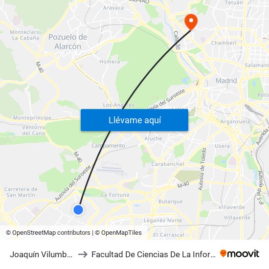 Joaquín Vilumbrales to Facultad De Ciencias De La Información map