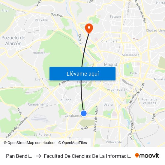 Pan Bendito to Facultad De Ciencias De La Información map