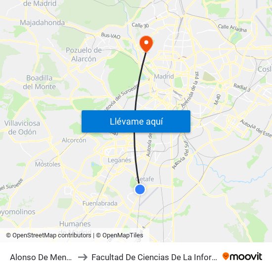 Alonso De Mendoza to Facultad De Ciencias De La Información map