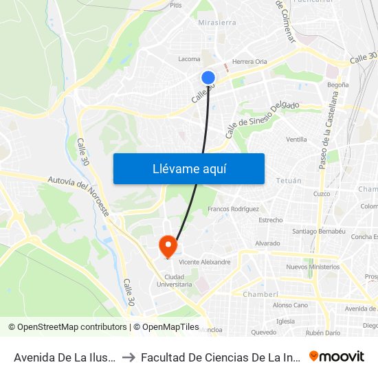 Avenida De La Ilustración to Facultad De Ciencias De La Información map