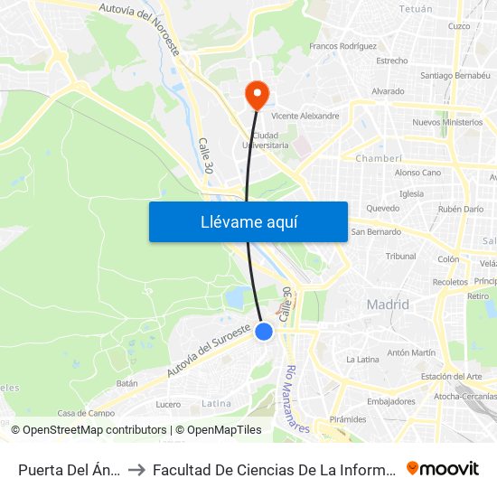 Puerta Del Ángel to Facultad De Ciencias De La Información map